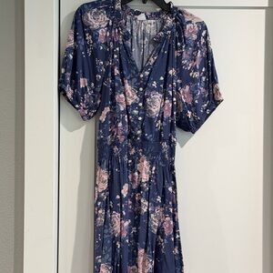 GAP Factory Navy and Pink Floral Midi Dress